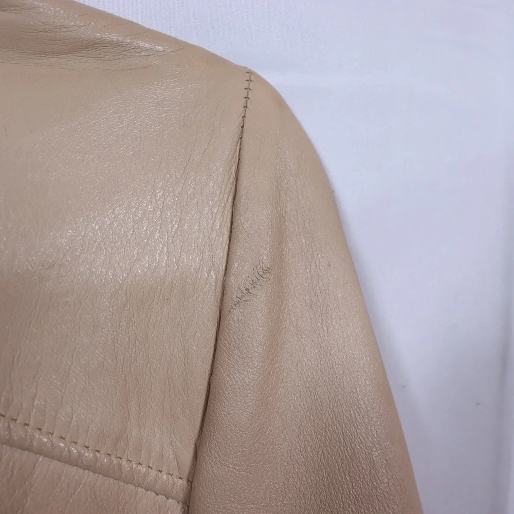 Vintage Leather Blazer‎ Jacket Beige Womens 70s Retro